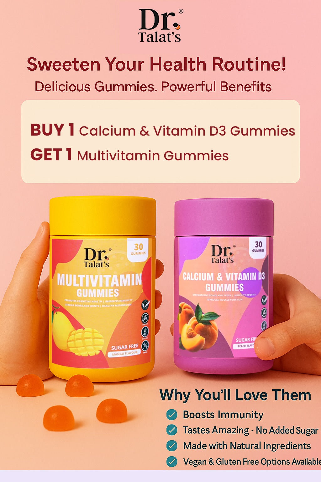 Calcium and Vitamin D3 Gummies - Get Multivitamin Gummies Free ! (LIMITED TIME OFFER)
